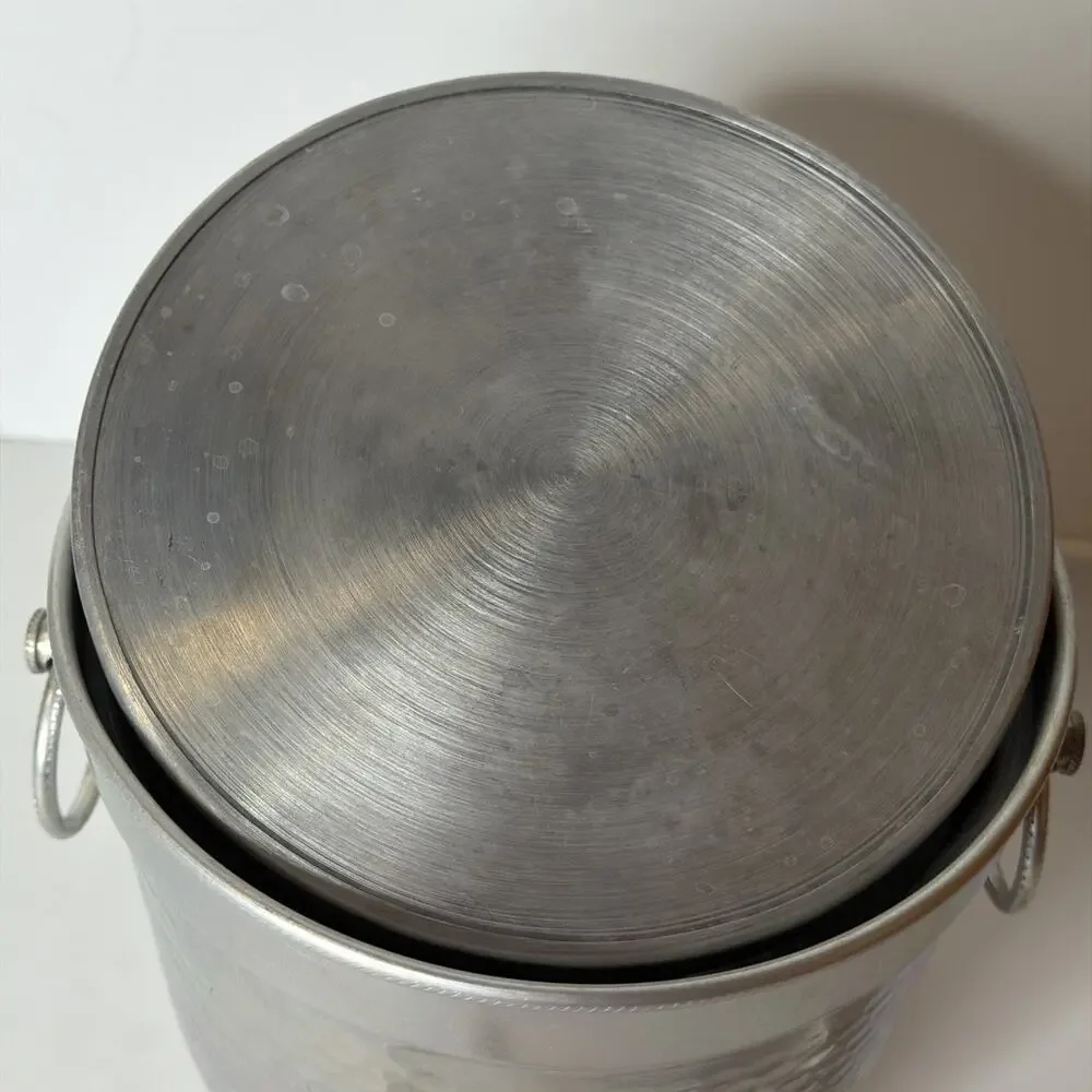 Vintage Hammered Aluminum Ice Bucket and Tongs Mid Century Barware Made in Italy